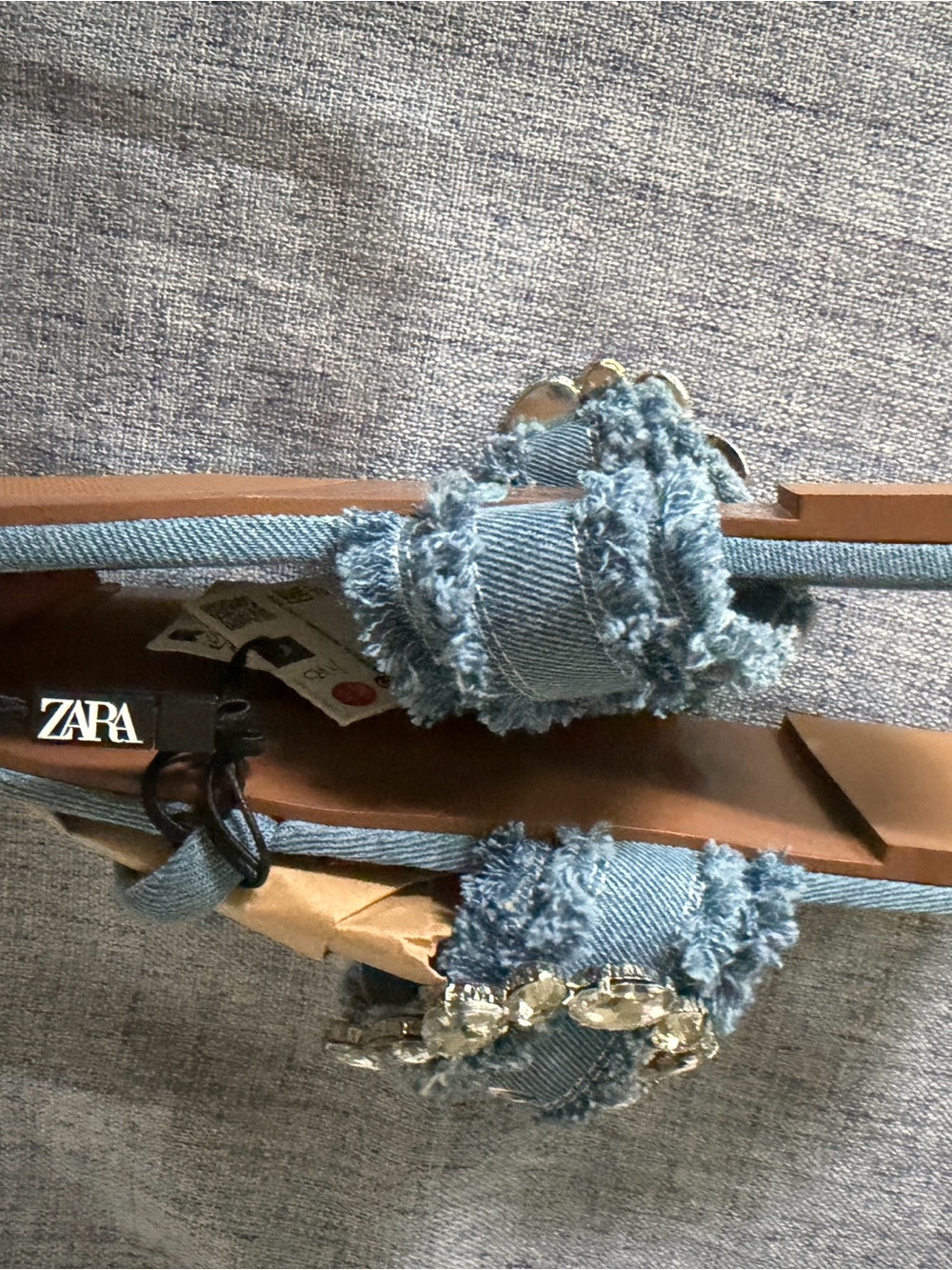 NWT Zara Denim Rhinestone Buckle Slide Sandals statement slides - Picture 5 of 5